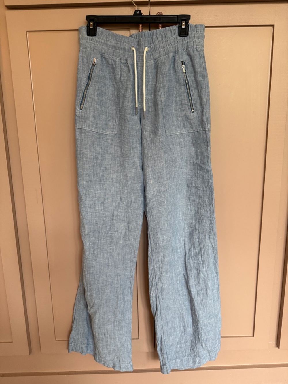 Athleta Light Blue Linen Drawstring Wide-Leg Pants (8L)